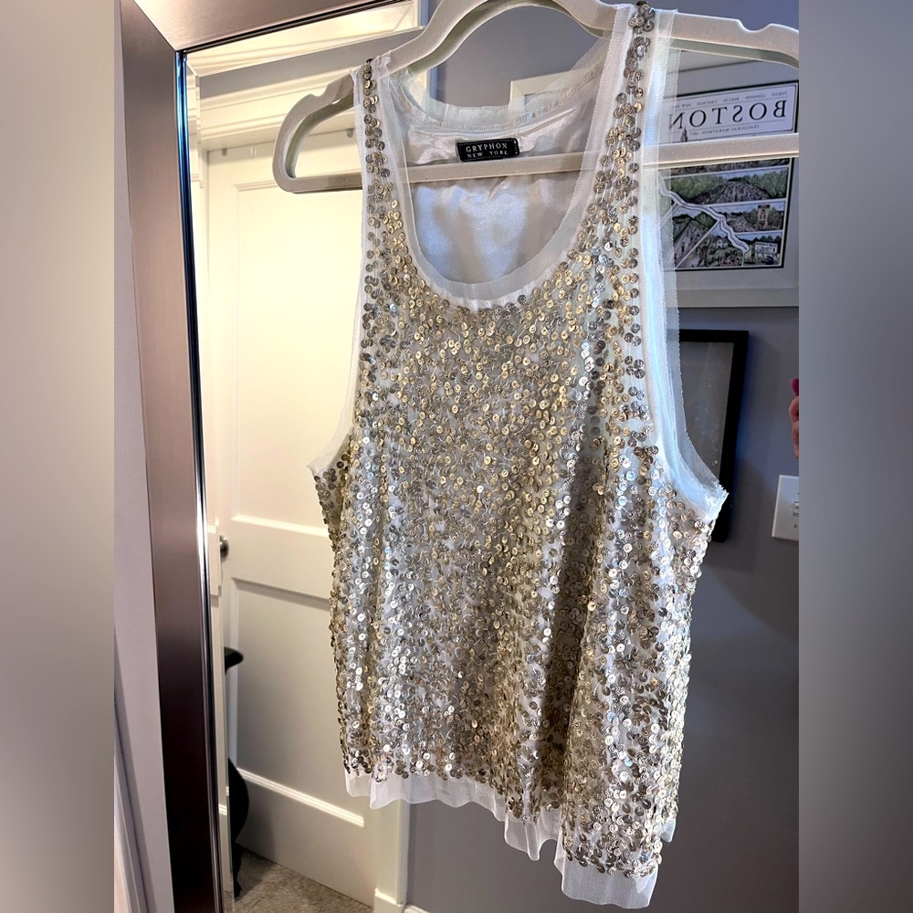 Gryphon New York White/Gold Sequined Top. Size XS - Picture 5 of 9